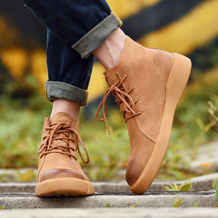 2022 Autumn and Winter New Fleece-lined Genuine Leather Martins Men's High-top Casual Tooling Solid Color Youth Fashion Korean Style Trendy Shoes