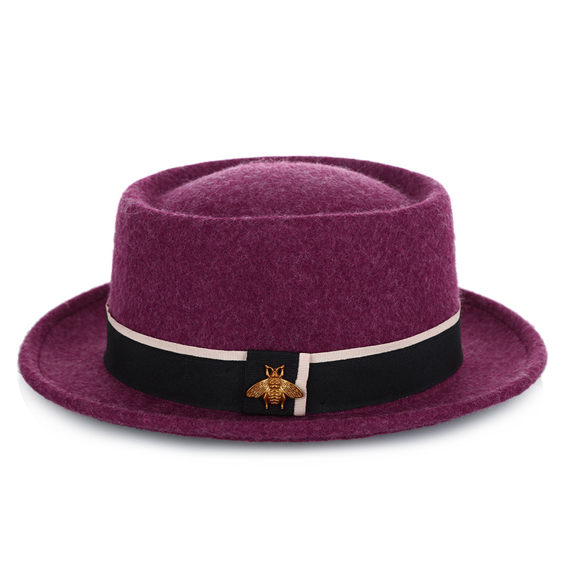 Sombrero de otoño e invierno de las mujeres de lana pura estilo coreano Jazz sombrero moda abeja accesorios pequeño bombín sombrero tradicional sombrero de fieltro artesanal