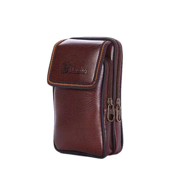 Factory wholesale men's vertical business mobile phone waist bag wear belt PU leather multifunctional change key bag in stock