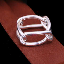 山本银新款S925银女士戒指  日韩版抖音不规则套环可变形光面戒指