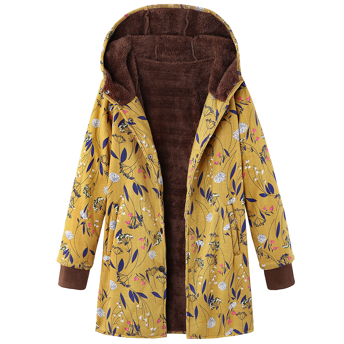 Abrigo de algodón grueso con capucha y manga larga acanalado para mujer, con estampado floral vintage, chaqueta con capucha de talla grande 9958 image 14