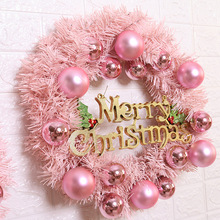 源头工厂圣诞球花环30cm圣诞装饰粉色花环商场酒店橱窗挂饰花圈