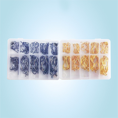100 pieces boxed fish hooks, Iseni 3-12# barbed fish hooks, gold and black with holes