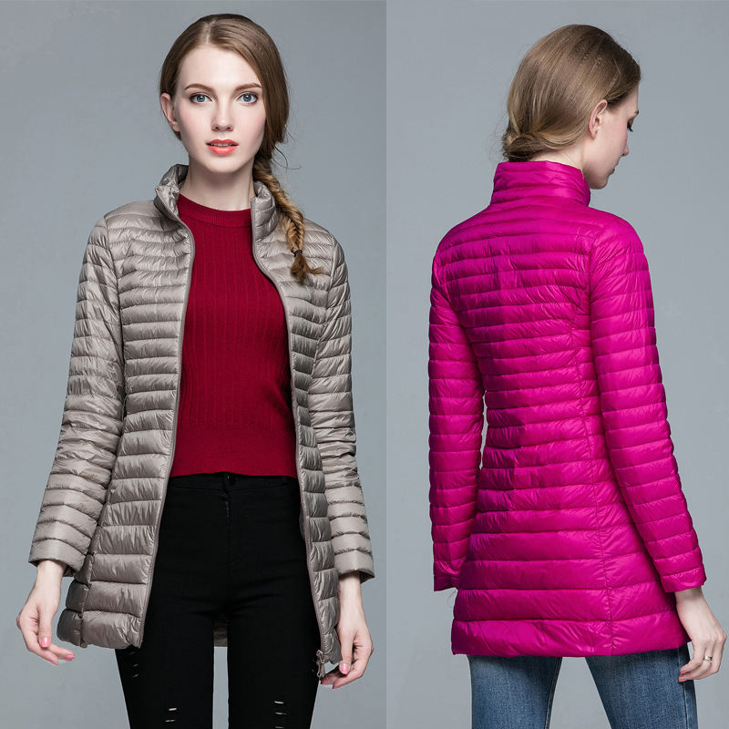 Autumn and Winter New Down Jacket Women's Lightweight Stand Collar Mid-length Solid Color Korean Style Fashionable Slim-fit Slimming Large Size Jacket Autumn and Winter New Down Jacket Women's Lightweight Stand Collar Mid-length Solid Color Korean Style Fashionable Slim-fit Slimming Large Size Jacket