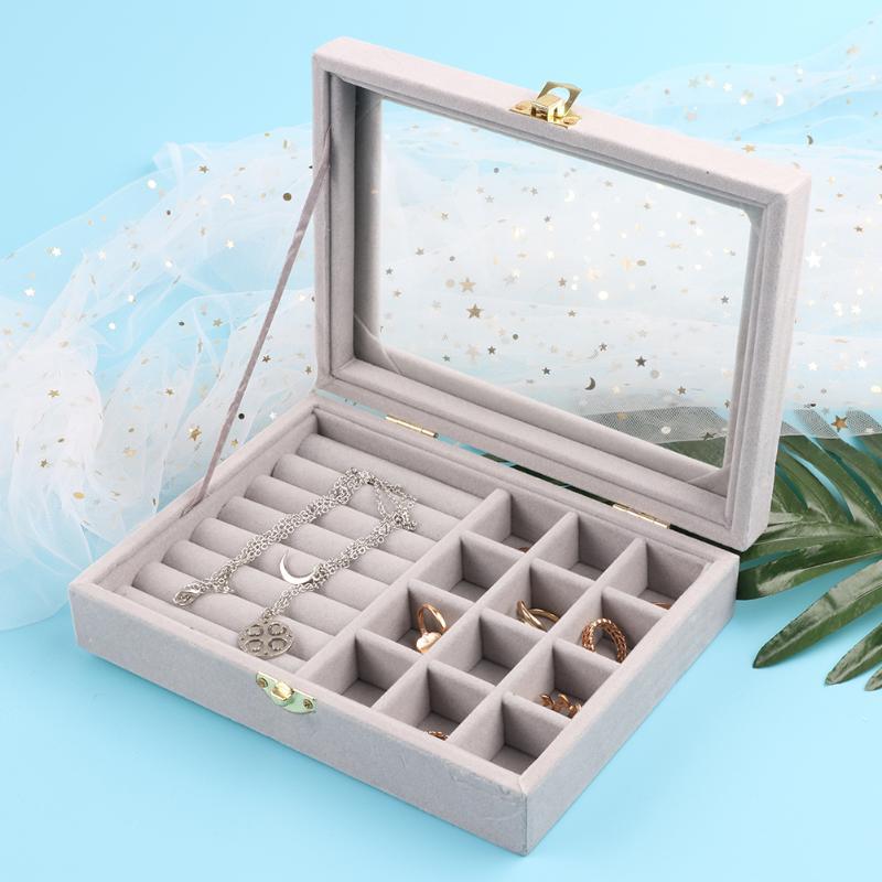 绒布开窗金单扣多用小珠宝箱 戒指盒 首饰盒 耳钉摆件吊坠收纳盒|ru