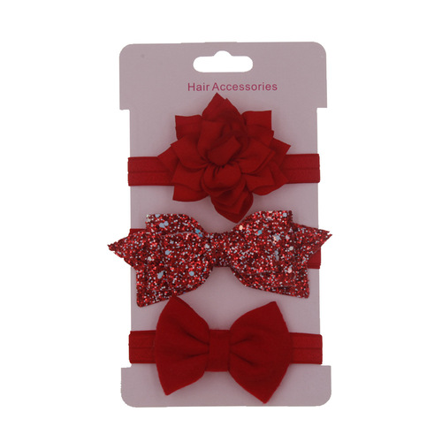 New children's lotus bow headband and hair accessories set Baby sequined bow headband and headwear three-piece set