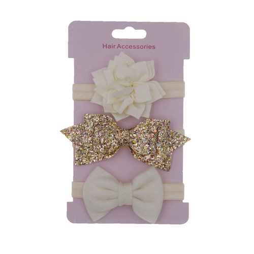 New children's lotus bow headband and hair accessories set Baby sequined bow headband and headwear three-piece set