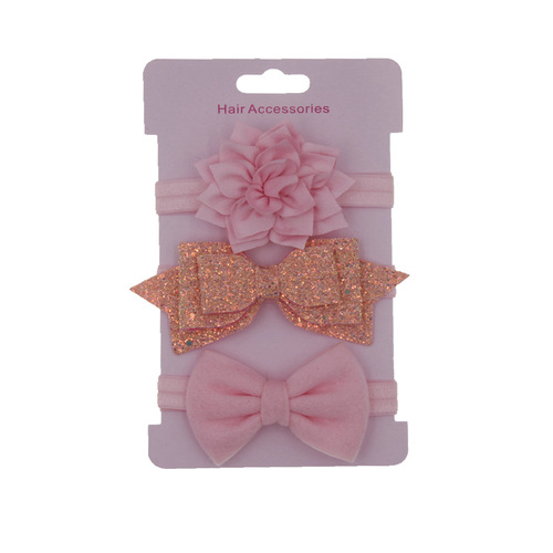 New children's lotus bow headband and hair accessories set Baby sequined bow headband and headwear three-piece set