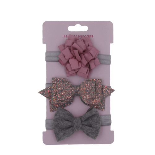 New children's lotus bow headband and hair accessories set Baby sequined bow headband and headwear three-piece set