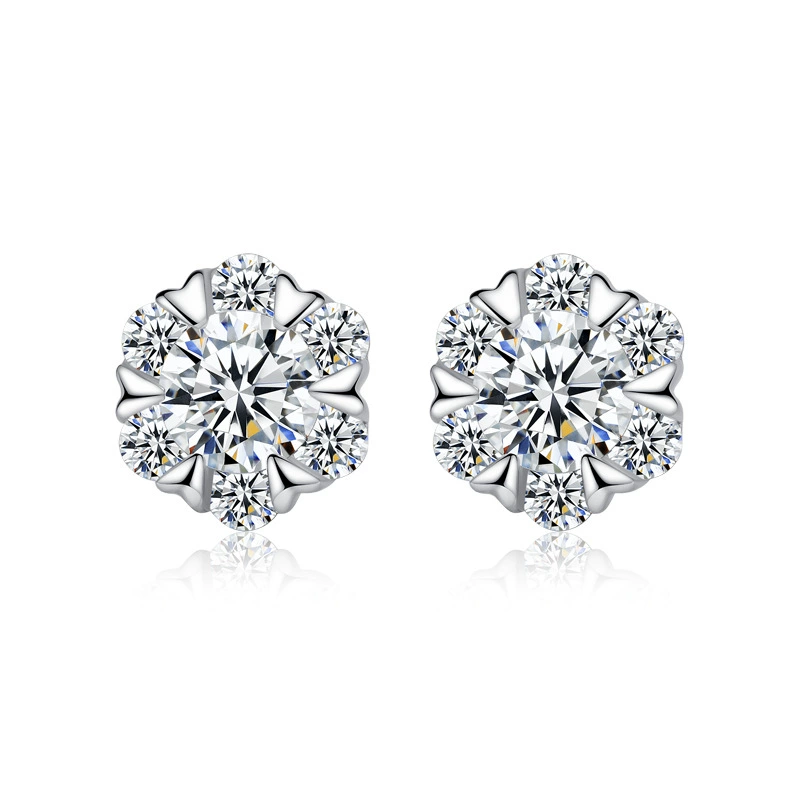 Earrings, accessory, silver 925 sample, with snowflakes, Korean style, 925 sample silver