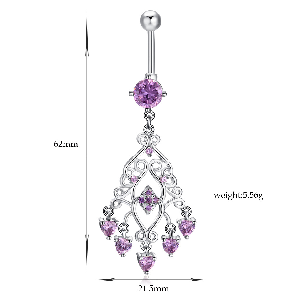 Yiwu Cross-border Factory Eco-friendly Electroplated Silver New Bohemian Style Diamond-shaped Tassel Long Navel Ring_voghion.com