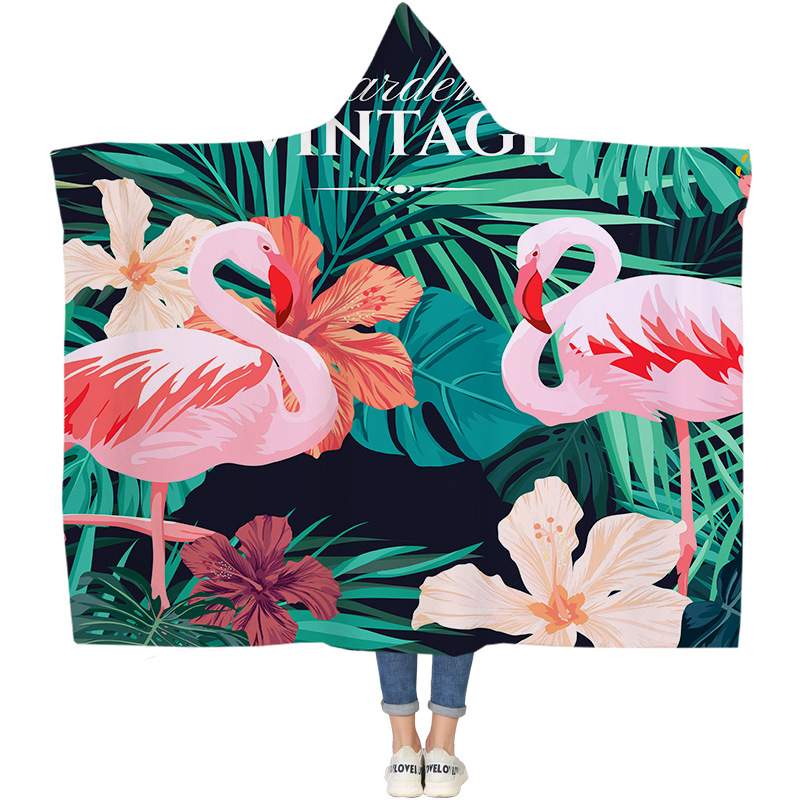 Lana de cordero siesta manta invierno Manta con capucha capa engrosada doble felpa 3D Impresión digital perezoso Manta