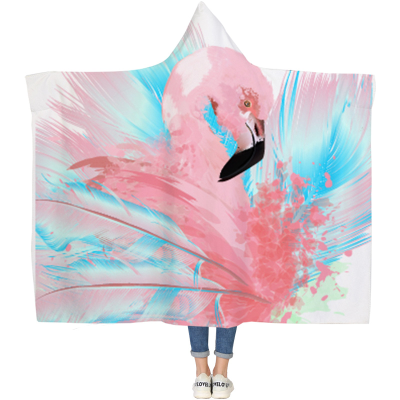 Lana de cordero siesta manta invierno Manta con capucha capa engrosada doble felpa 3D Impresión digital perezoso Manta