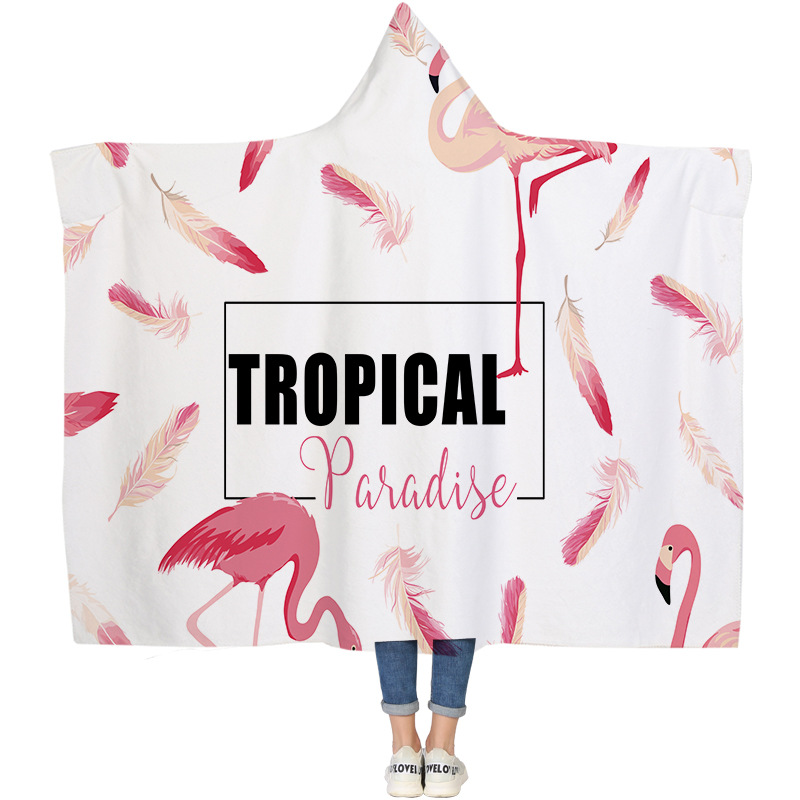 Lana de cordero siesta manta invierno Manta con capucha capa engrosada doble felpa 3D Impresión digital perezoso Manta