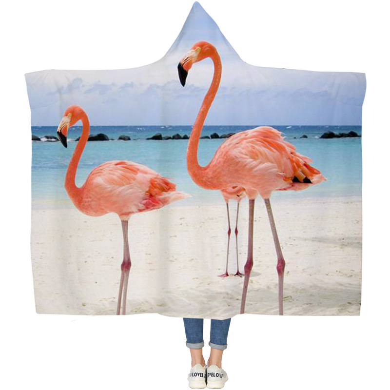 Lana de cordero siesta manta invierno Manta con capucha capa engrosada doble felpa 3D Impresión digital perezoso Manta