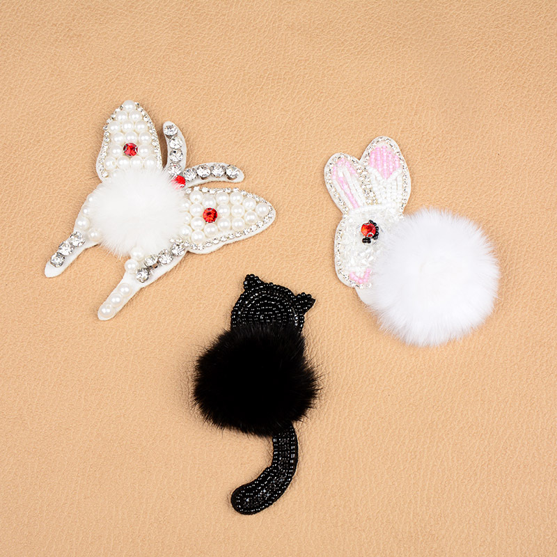 手工钉珠毛球布贴猫咪蝴蝶兔子布贴 外套包包鞋帽装饰DIY手工辅料