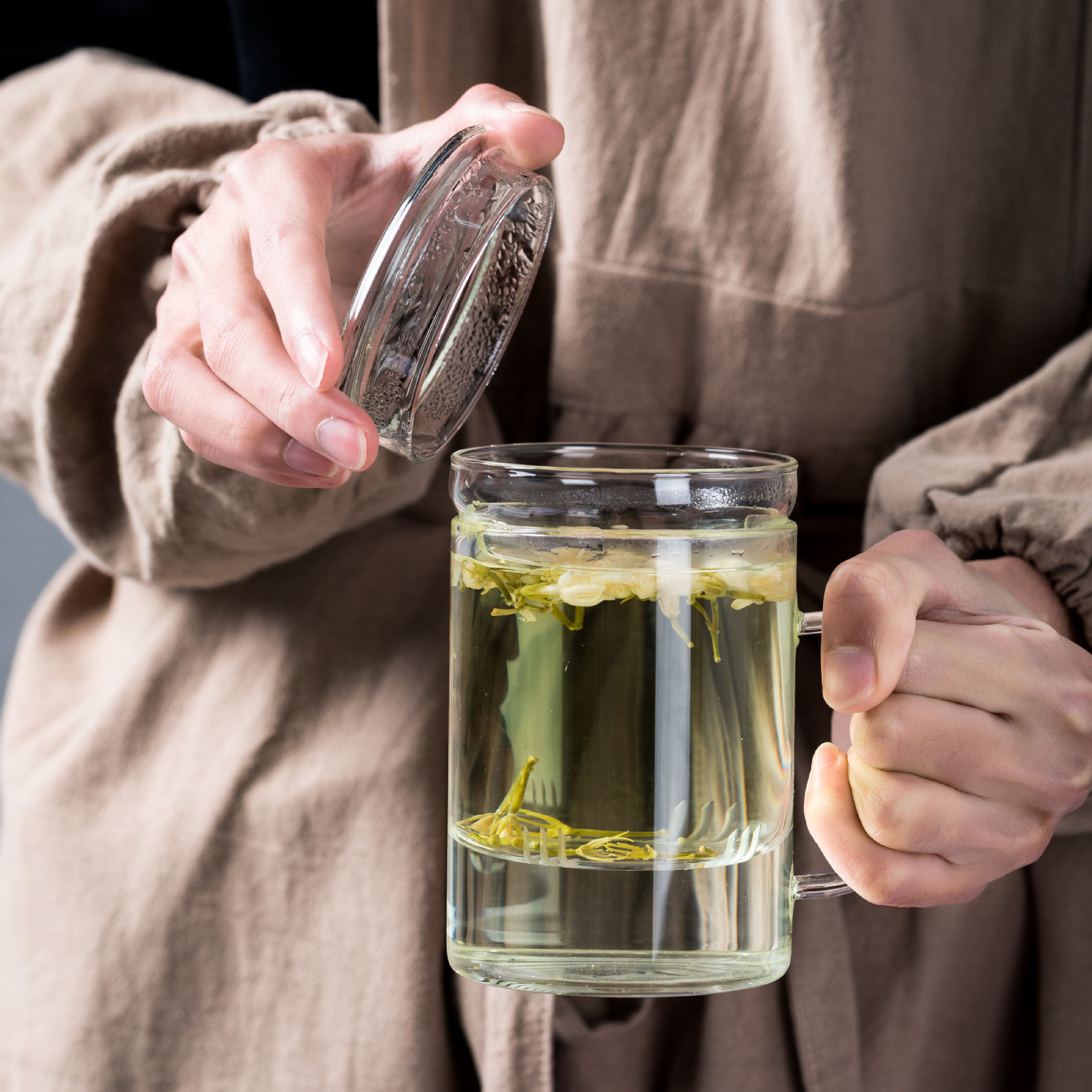 带把男士玻璃茶杯女过滤网茶水分离泡茶家用带盖透明茶叶杯子