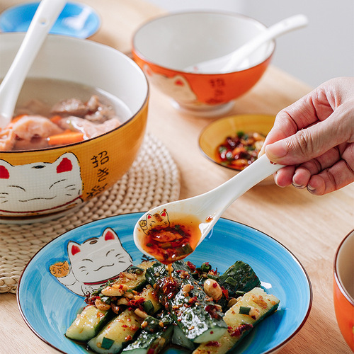[Cartoon Spoon] Chinese Porridge Spoon Measuring Spoon Hotel Kitchen Bone China Ceramic Household Spoon Tableware