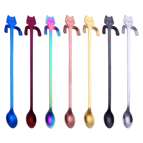 304 creative stainless steel spoon, cute cartoon spoon, cat spoon, handle hanging cat poop coffee spoon