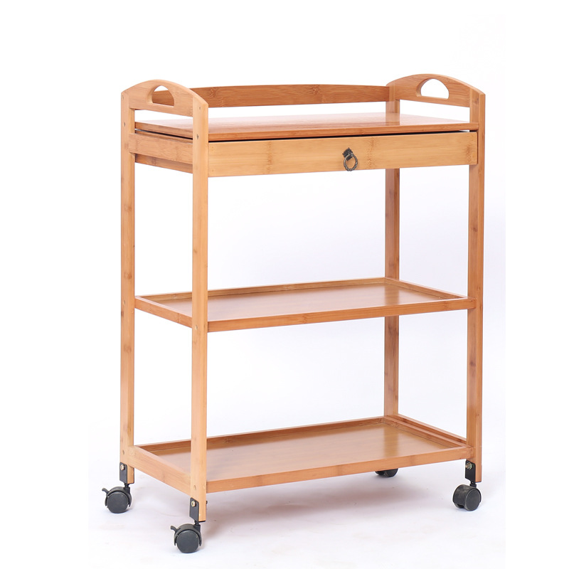 Bambú nuevo portátil comedor coche cocina rack de almacenamiento salón de belleza carro té rack de almacenamiento fábrica de coches al por mayor