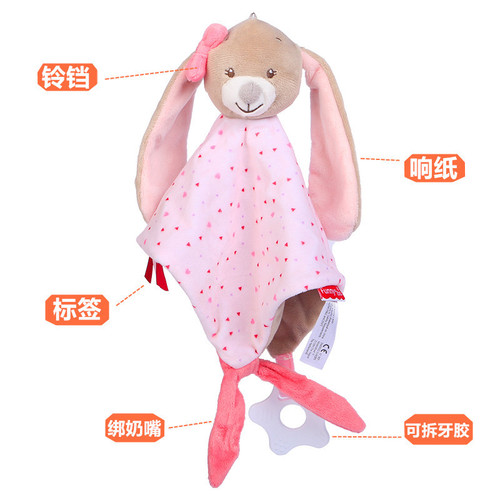 Funnyzoo animal teether napkin doll baby baby bell label plush toy cross-border wholesale