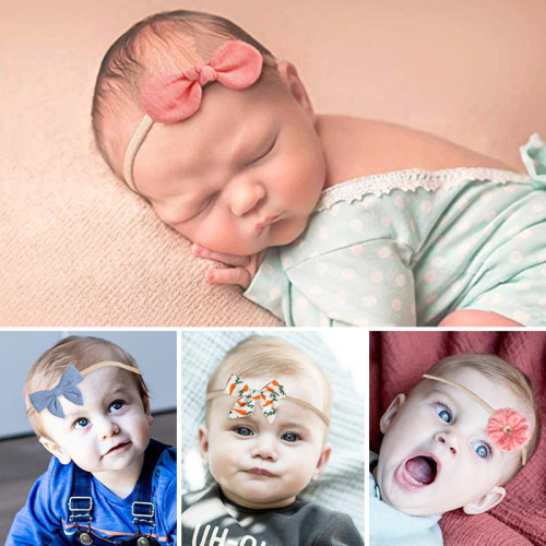 80915 baby printed bow headband 10-piece children's hair accessories set simulated flower nylon small headband
