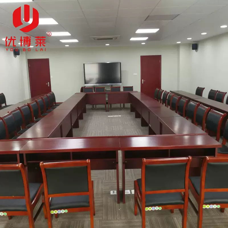 可定做双人会议桌椅组合油漆会议室条桌实木皮长条桌办公培训桌子