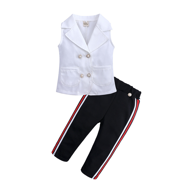 Children's suit European and American ins girls' summer Western style top pants two-piece set small and medium children one-piece delivery