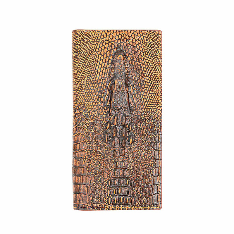 C estilo de cocodrilo marrón claro patrón de hojas sueltas bolsa larga