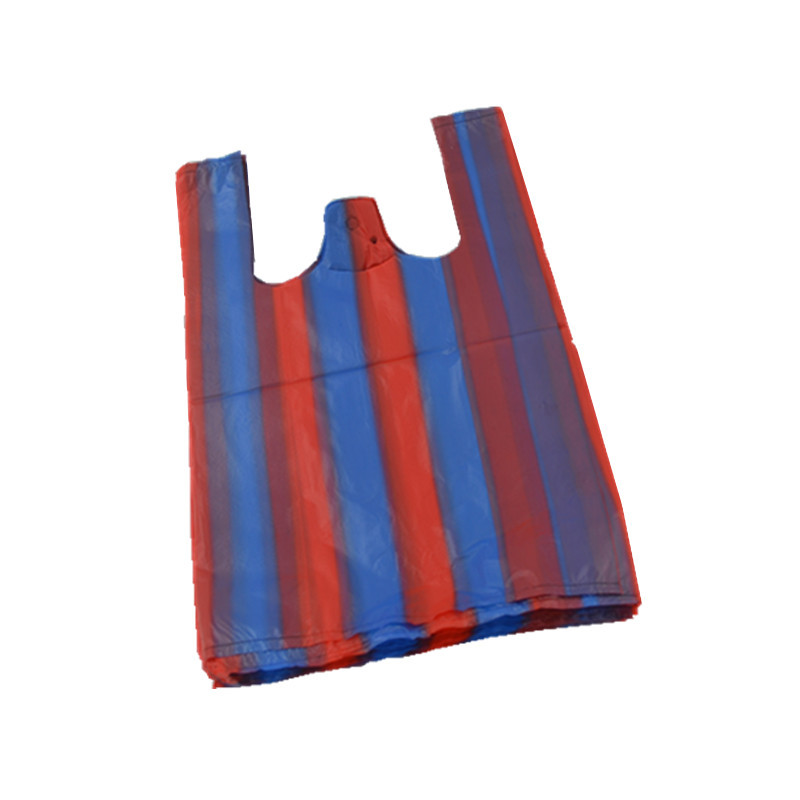 彩条背心袋蓝白条手提商用一次性条纹方便蔬菜超市购物塑料袋