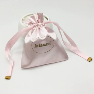 厂家热销色丁束口袋粉色精品香水香料布袋仿真丝抽绳包装定制logo