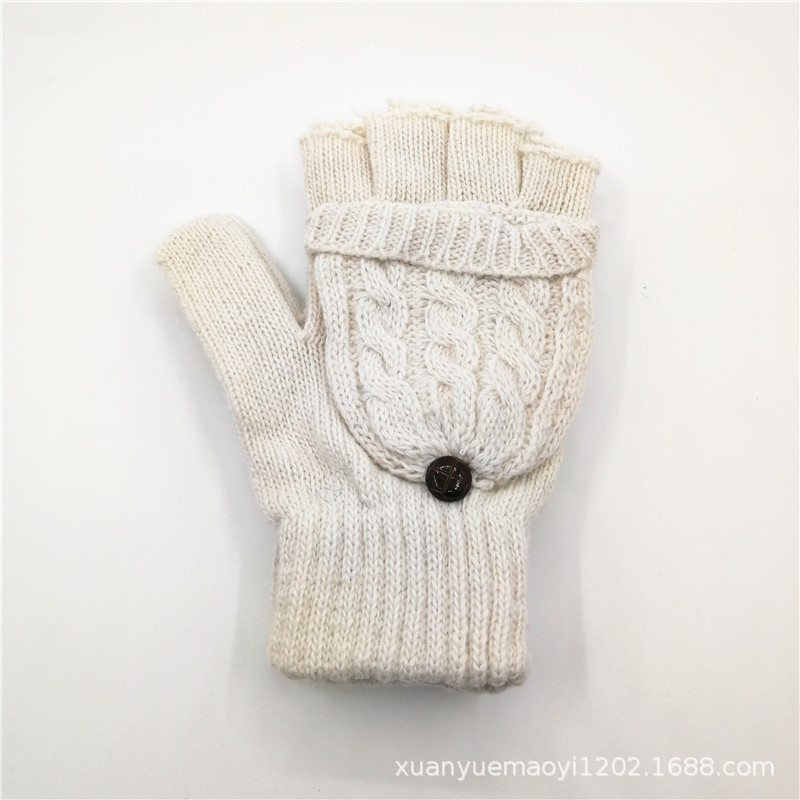 Otoño e invierno guantes de lana hombres y mujeres copo de nieve Flip de doble uso cálido medio dedo guantes ciervo guantes de dedo de punto