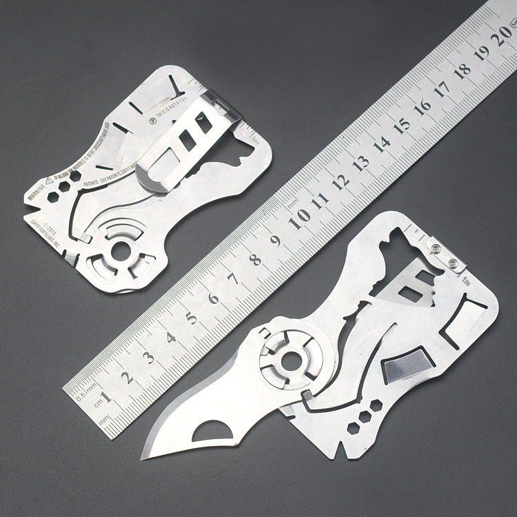 狼头卡片刀钱夹刀 信用卡口袋刀 迷你随身9合1多功能EDC工具卡