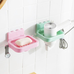 Multifunctional Suction Cup Soap Box Bathroom Hair Dryer Rack Non-marking Punch-free Storage Drain Wall-mounted Bracket