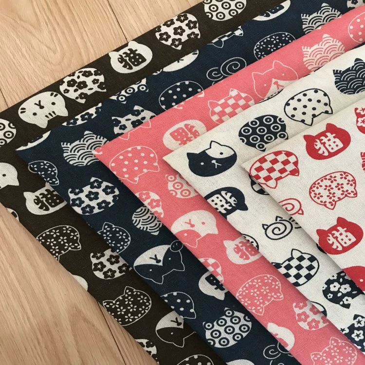 Фабрика прямая партия льняная ткань с принтом холст DIY Ремесленная ткань Фортуна кошка