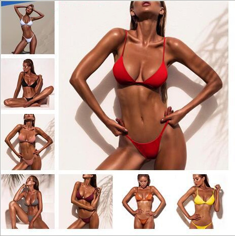 Cross-border bikini 2017 European and American new ladies split solid color swimsuit sexy bikini