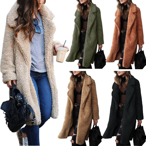 Cross-border European and American fashion women's autumn/winter new arrival solid-color casual stylish double-faced fleece woolen long coat/top with turn-down collar