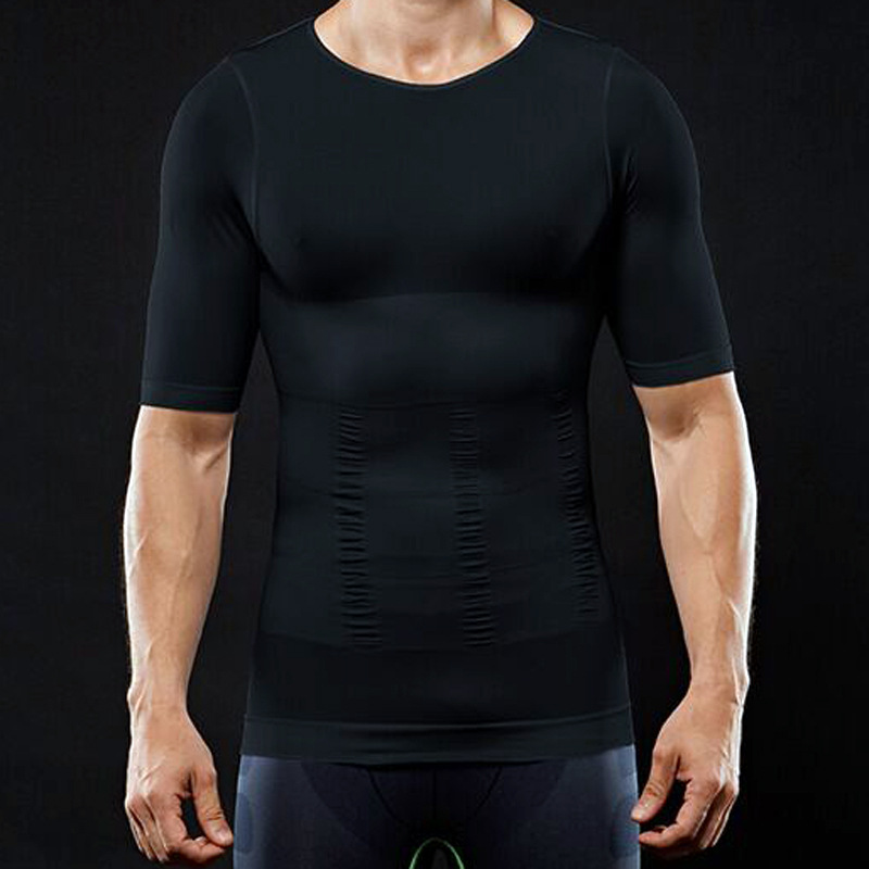 Actualización sin fisuras cuerpo de los hombres que forma la ropa del vientre que contrae la espalda de elevación de la presión apretada ropa interior que absorbe la humedad deportes camiseta
