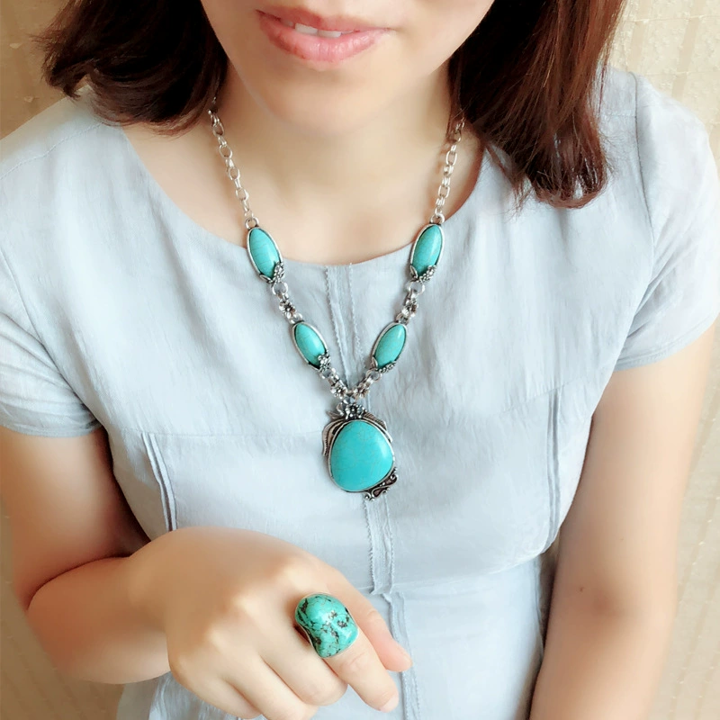 Turquoise jewelry, retro pendant, set, wholesale, European style