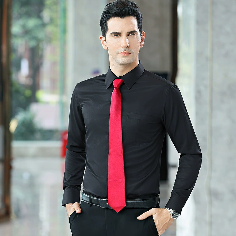 Elastic blue black shirt, white long-sleeve for work