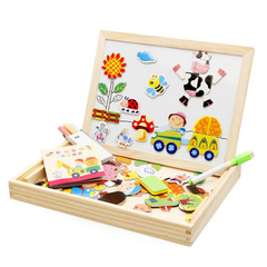 Wooden Beads Children's Toy Wooden Puzzle Jigsaw Animal Puzzle Double-Sided Magnetic Drawing Board Children's Educational Puzzle