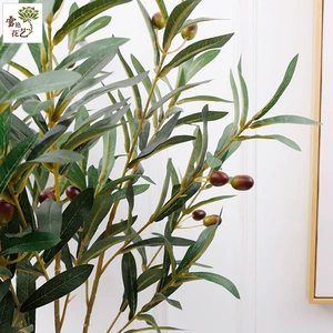 [新款仿真6头橄榄枝 植物墙插花插树枝果子DIY 婚庆装饰仿真橄榄叶]