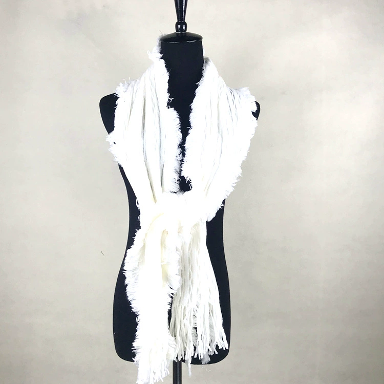Extra‑Long Faux Fur Scarf with Tassels, Elegant Plaid Shawl, 200 × 62 cm