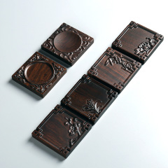 Embossed coaster ebony coaster solid wood full-page carved tea set accessories tea ceremony retro log household coaster