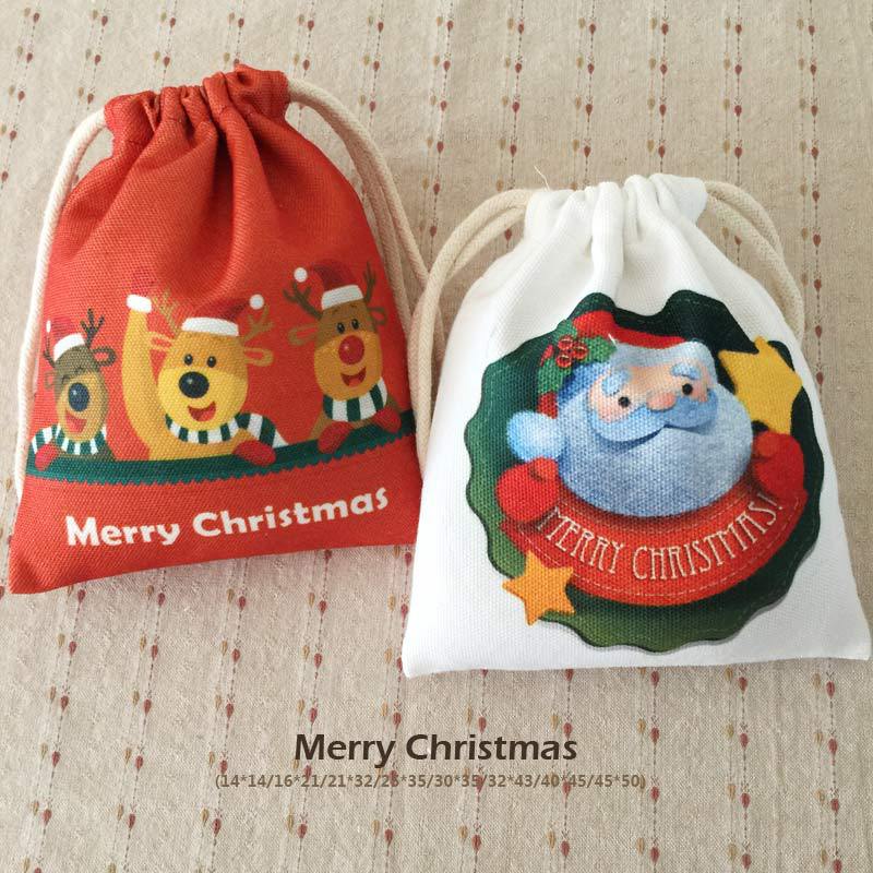 平安夜帆布圣诞节礼品袋抽绳束口袋苹果糖果收纳袋 棉麻布袋