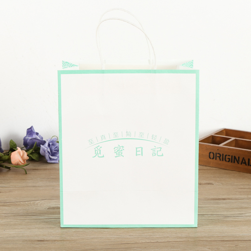 厂家批发纸袋 白牛皮彩印贴纸绳手提袋 烘培包装购物礼品袋