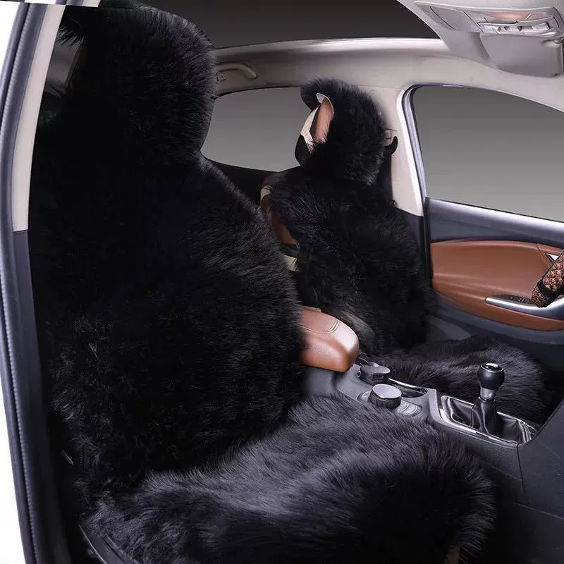 Plush car seat cover, full‑back faux‑fur winter seat cushion, universal fit