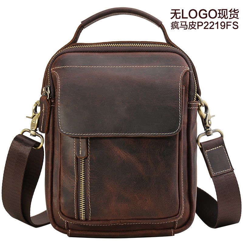 De moda de la vendimia de cuero genuino de los hombres bolsa de hombro primera capa de piel de vaca bolsa de mensajero Crazy Horse de cuero casual bolso del teléfono móvil de los hombres