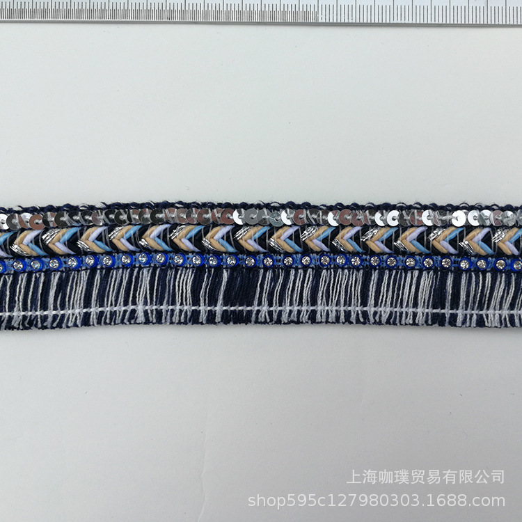 排须装饰带花边3cm宽镶钻亮片橡筋织带单边排须花边 高档服装辅料