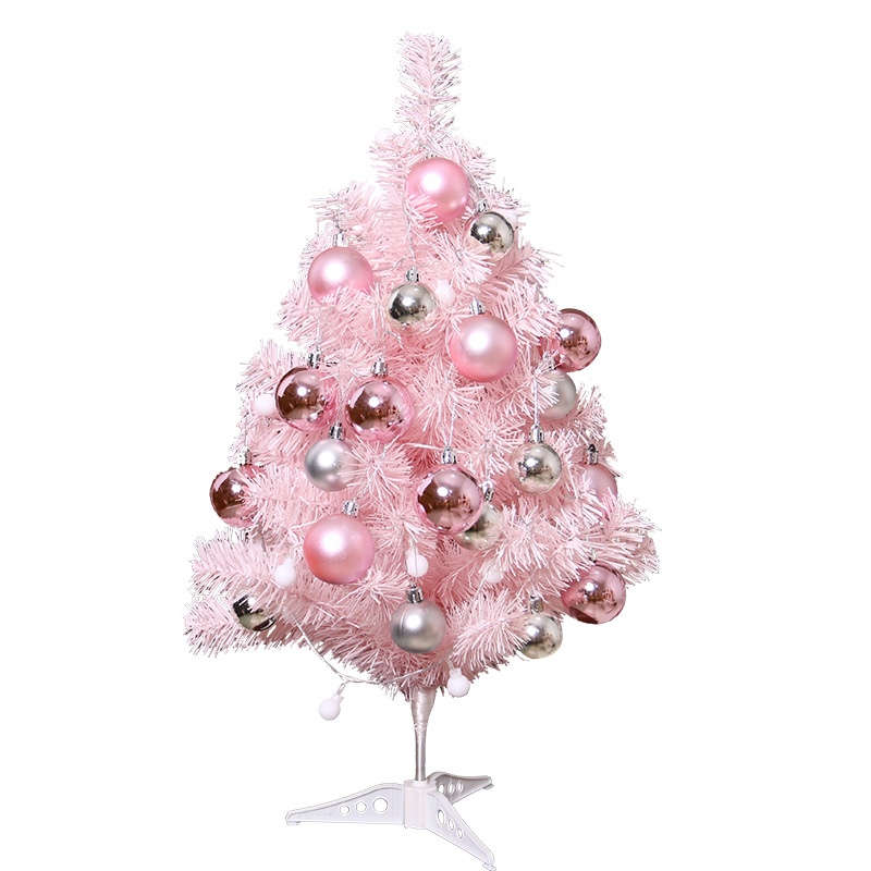 Rosa pequeño árbol de Navidad 60cm BOLA DE Navidad conjunto árbol mini decoración de escritorio decoración de Navidad mini árbol de Navidad